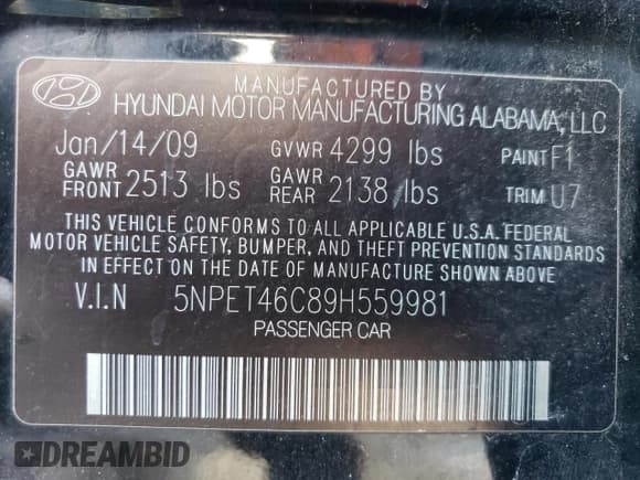 ✅ 2009 Hyundai Sonata GLS • VIN: 5NPET46C89H559981 • Лот: 42638165. Опубликован ранее на Copart с пробегом 194 478 миль. Бесплатный доступ к архиву аукционных продаж из США и подробный отчёт об истории автомобиля на DreamBid. Изображение 13.