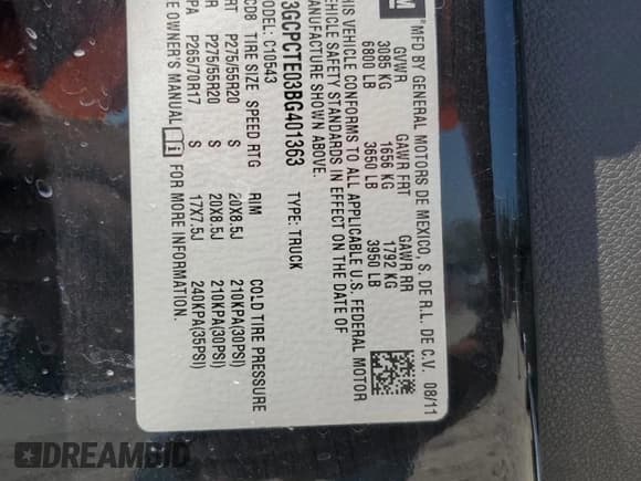 ✅ 2011 Chevrolet Silverado 1500 LTZ • VIN: 3GCPCTE03BG401363 • Lot: 68041784. Listed on Copart with 174,937 mi. Free auction sales archive from the USA and detailed vehicle history report at DreamBid. Image 12.