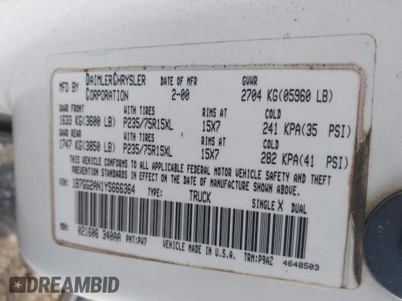 ✅ 2000 Dodge Dakota Sport • VIN: 1B7GG2AN1YS666364 • Lot: 41718320. Wystawiony na IAAI z przebiegiem 191 976 mil. Bezpłatny archiwum sprzedaży aukcyjnych z USA i szczegółowy raport historii pojazdu na DreamBid. Zdjęcie 9.