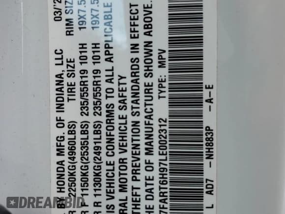 ✅ 2020 Honda CR-V Touring • VIN: 7FART6H97LE002312 • Lot: 51530585. Listed on Copart with 49,494 mi. Free auction sales archive from the USA and detailed vehicle history report at DreamBid. Image 15.