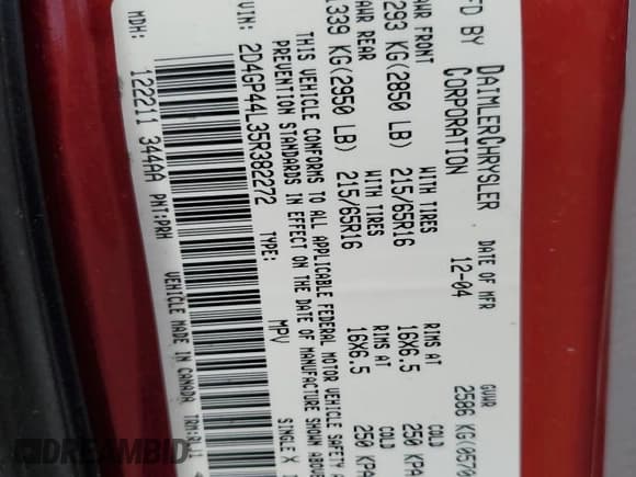 ✅ 2005 Dodge Caravan SXT • VIN: 2D4GP44L35R382272 • Лот: 82443025. Опубликован ранее на Copart с пробегом 220 037 миль. Бесплатный доступ к архиву аукционных продаж из США и подробный отчёт об истории автомобиля на DreamBid. Изображение 13.