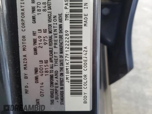 ✅ 2015 Mazda 3 i Sport • VIN: JM1BM1K77F1222289 • Lot: 81819175. Listed on Copart with 77,178 mi. Free auction sales archive from the USA and detailed vehicle history report at DreamBid. Image 12.