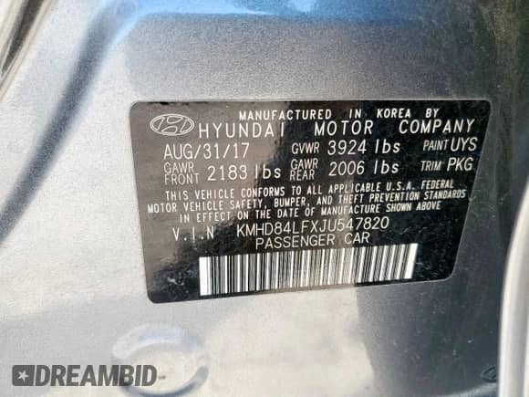 2018 Hyundai Elantra Value Edition with VIN KMHD84LFXJU547820, listed as a Copart auction lot 70680385 with 20,689 mi miles and Salvage title. Bid and sale history available at DreamBid. Image 12.