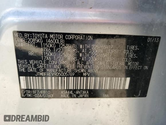 ✅ 2013 Toyota RAV4 LE • VIN: JTMBFREV9D5005769 • Лот: 92500195. Опубликован ранее на Copart с пробегом 192 988 миль. Бесплатный доступ к архиву аукционных продаж из США и подробный отчёт об истории автомобиля на DreamBid. Изображение 13.