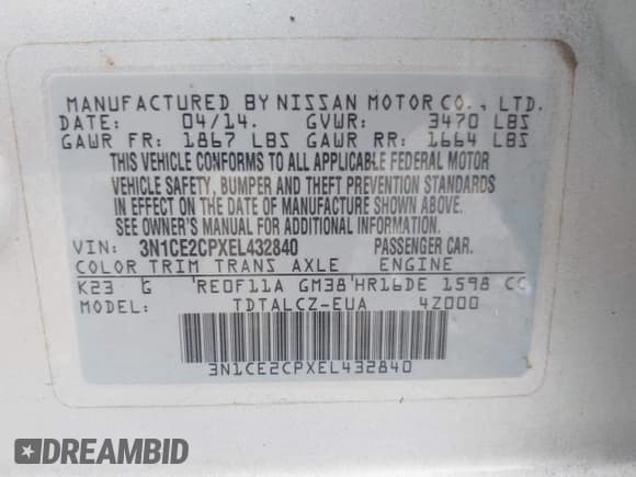 ✅ 2014 Nissan Note S Plus • VIN: 3N1CE2CPXEL432840 • Лот: 42487373. Опубликован ранее на IAAI с пробегом 76 278 миль. Бесплатный доступ к архиву аукционных продаж из США и подробный отчёт об истории автомобиля на DreamBid. Изображение 9.