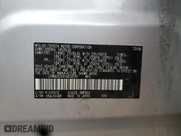 ✅ 2007 Toyota RAV4 Sport • VIN: JTMBD32V476033291 • Lot: 93770075. Wystawiony na Copart z przebiegiem 162 984 mil. Bezpłatny archiwum sprzedaży aukcyjnych z USA i szczegółowy raport historii pojazdu na DreamBid. Zdjęcie 12.