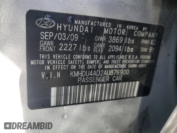 2010 Hyundai Elantra GLS z VIN KMHDU4AD2AU876900, wystawiony jako Copart lot #55133835 z przebiegiem 110 255 mil mil oraz Szkoda całkowita • Salvage title. Historia ofert i sprzedaży dostępna na DreamBid. Obrazek 13.