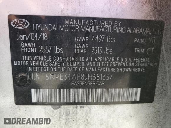 ✅ 2018 Hyundai Sonata Sport Plus • VIN: 5NPE34AF8JH681357 • Лот: 80261435. Опубликован ранее на Copart с пробегом 73 475 миль. Бесплатный доступ к архиву аукционных продаж из США и подробный отчёт об истории автомобиля на DreamBid. Изображение 12.