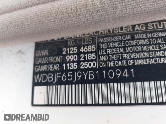 ✅ 2000 Mercedes-Benz E 320 • VIN: WDBJF65J9YB110941 • Лот: 43832538. Опубликован ранее на IAAI с пробегом Не указан. Бесплатный доступ к архиву аукционных продаж из США и подробный отчёт об истории автомобиля на DreamBid. Изображение 9.