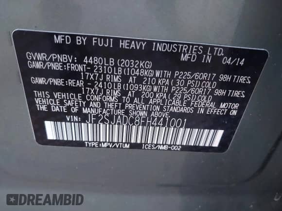 2015 Subaru Forester Premium z VIN JF2SJADC8FH441001, wystawiony jako IAAI lot #43164258 z przebiegiem 83 863 mil mil oraz . Historia ofert i sprzedaży dostępna na DreamBid. Obrazek 9.