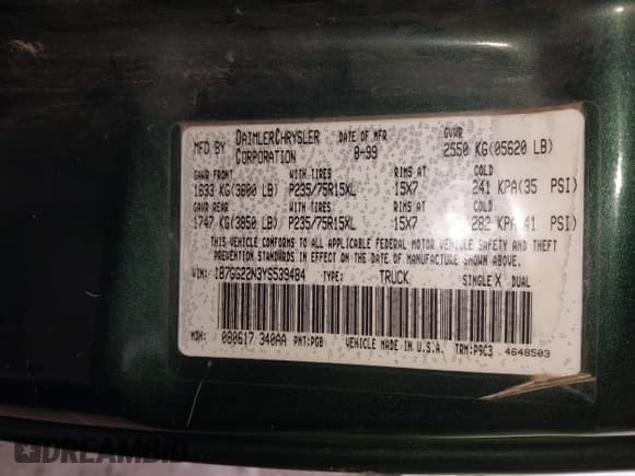 ✅ 2000 Dodge Dakota Sport • VIN: 1B7GG22N3YS539484 • Lot: 41748568. Wystawiony na IAAI z przebiegiem 290 117 mil. Bezpłatny archiwum sprzedaży aukcyjnych z USA i szczegółowy raport historii pojazdu na DreamBid. Zdjęcie 9.