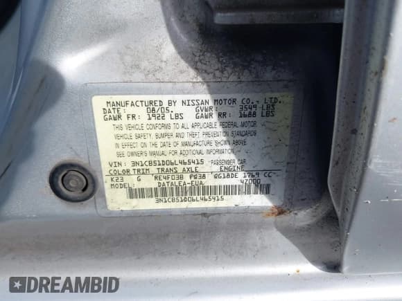 ✅ 2006 Nissan Sentra S • VIN: 3N1CB51D06L465415 • Lot: 43738404. Listed on IAAI with 115,630 mi. Free auction sales archive from the USA and detailed vehicle history report at DreamBid. Image 9.