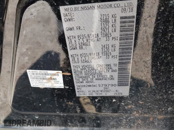 ✅ 2019 Nissan Pathfinder SV • VIN: 5N1DR2MM3KC579790 • Lot: 43427363. Wystawiony na IAAI z przebiegiem 114 553 mil. Bezpłatny archiwum sprzedaży aukcyjnych z USA i szczegółowy raport historii pojazdu na DreamBid. Zdjęcie 9.