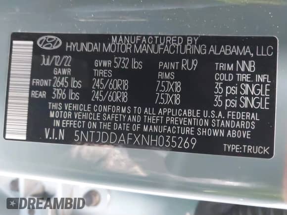 ✅ 2022 Hyundai Santa Cruz SEL Premium • VIN: 5NTJDDAFXNH035269 • Лот: 40962591. Размещён на IAAI с пробегом 15 633 миль миль. Получите бесплатный доступ к архиву аукционных продаж из США и посмотрите подробный отчёт об истории автомобиля на DreamBid. Изображение 9.