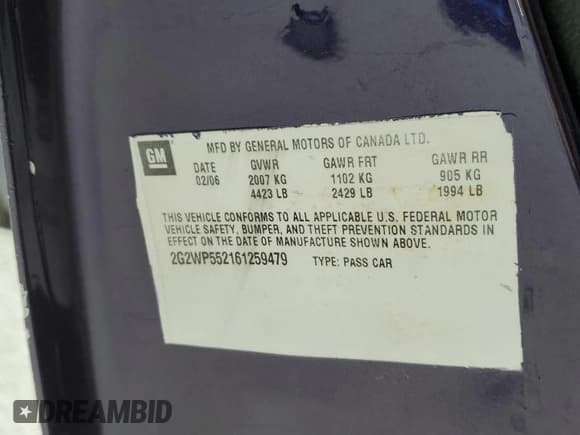 ✅ 2006 Pontiac Grand Prix • VIN: 2G2WP552161259479 • Lot: 87455305. Wystawiony na Copart z przebiegiem 167 655 mil. Bezpłatny archiwum sprzedaży aukcyjnych z USA i szczegółowy raport historii pojazdu na DreamBid. Zdjęcie 12.