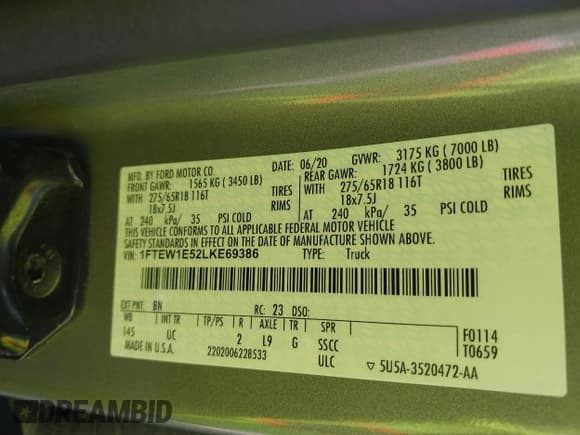 ✅ 2020 Ford F-150 XL • VIN: 1FTEW1E52LKE69386 • Lot: 43467676. Wystawiony na IAAI z przebiegiem 73 123 mil. Bezpłatny archiwum sprzedaży aukcyjnych z USA i szczegółowy raport historii pojazdu na DreamBid. Zdjęcie 9.