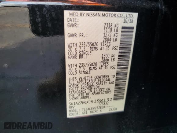 ✅ 2018 Nissan Murano SV • VIN: 5N1AZ2MGXJN198132 • Lot: 91698935. Listed on Copart with 20,595 mi. Free auction sales archive from the USA and detailed vehicle history report at DreamBid. Image 13.