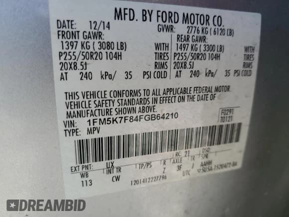 ✅ 2015 Ford Explorer Limited • VIN: 1FM5K7F84FGB64210 • Lot: 90820945. Wystawiony na Copart z przebiegiem 114 512 mil. Bezpłatny archiwum sprzedaży aukcyjnych z USA i szczegółowy raport historii pojazdu na DreamBid. Zdjęcie 14.