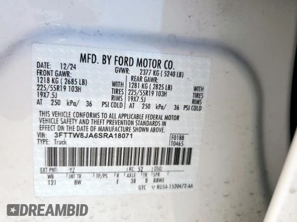 ✅ 2025 Ford Maverick XLT • VIN: 3FTTW8JA6SRA18071 • Lot: 81992135. Wystawiony na Copart z przebiegiem 6 441 mil. Bezpłatny archiwum sprzedaży aukcyjnych z USA i szczegółowy raport historii pojazdu na DreamBid. Zdjęcie 13.