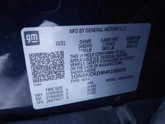 ✅ 2022 Chevrolet Suburban LT • VIN: 1GNSKCKD9NR108079 • Lot: 41305503. Listed on IAAI with 76,580 mi. Free auction sales archive from the USA and detailed vehicle history report at DreamBid. Image 9.