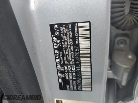 ✅ 2020 Mercedes-Benz C 300 • VIN: WDDWF8DB1LR532057 • Lot: 68082665. Listed on Copart with 37,300 mi. Free auction sales archive from the USA and detailed vehicle history report at DreamBid. Image 12.