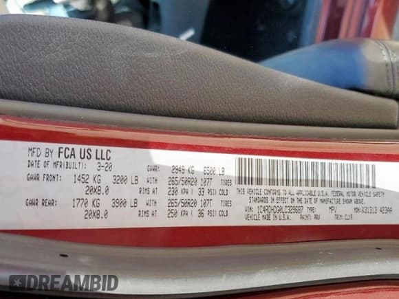 ✅ 2020 Dodge Durango GT • VIN: 1C4RDHDG0LC329687 • Лот: 86340415. Опубликован ранее на Copart с пробегом 84 242 миль. Бесплатный доступ к архиву аукционных продаж из США и подробный отчёт об истории автомобиля на DreamBid. Изображение 13.