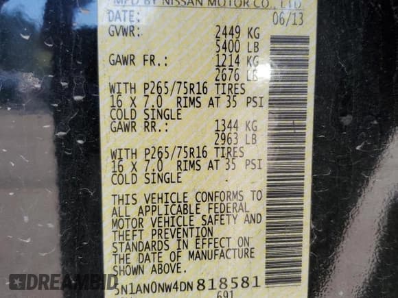 ✅ 2013 Nissan Xterra Pro-4X • VIN: 5N1AN0NW4DN818581 • Lot: 85946545. Wystawiony na Copart z przebiegiem 149 549 mil. Bezpłatny archiwum sprzedaży aukcyjnych z USA i szczegółowy raport historii pojazdu na DreamBid. Zdjęcie 13.