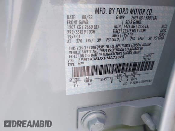 ✅ 2023 Ford Mustang Mach-E Premium • VIN: 3FMTK3SUXPMA73825 • Lot: 42508806. Listed on IAAI with 21,422 mi. Free auction sales archive from the USA and detailed vehicle history report at DreamBid. Image 9.