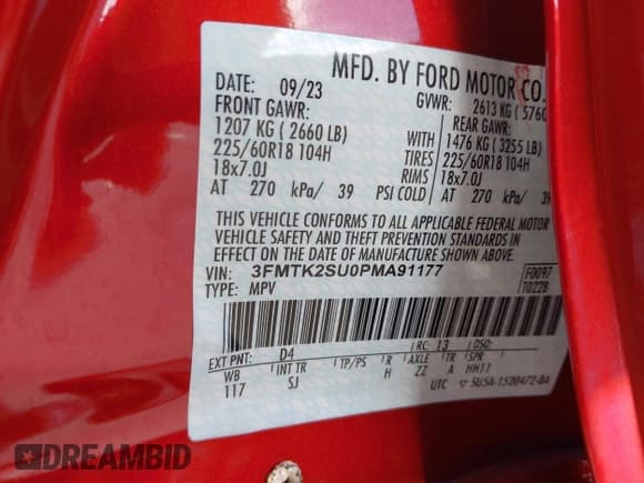 ✅ 2023 Ford Mustang Mach-E California Route 1 • VIN: 3FMTK2SU0PMA91177 • Lot: 42698439. Wystawiony na IAAI z przebiegiem 37 208 mil. Bezpłatny archiwum sprzedaży aukcyjnych z USA i szczegółowy raport historii pojazdu na DreamBid. Zdjęcie 9.