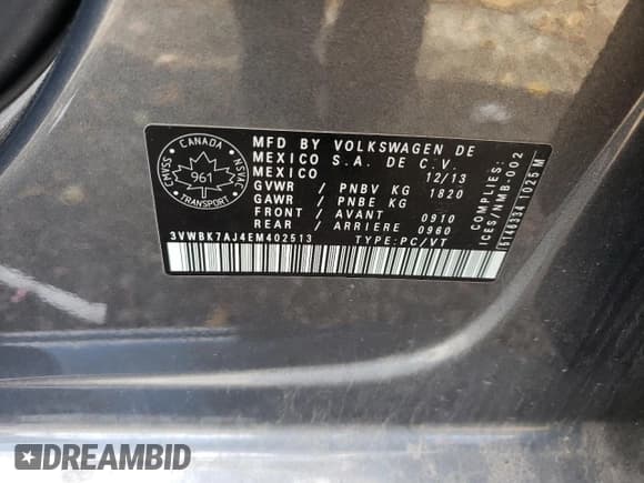 ✅ 2014 Volkswagen Jetta • VIN: 3VWBK7AJ4EM402513 • Lot: 87461725. Listed on Copart with 174,731 mi. Free auction sales archive from the USA and detailed vehicle history report at DreamBid. Image 13.