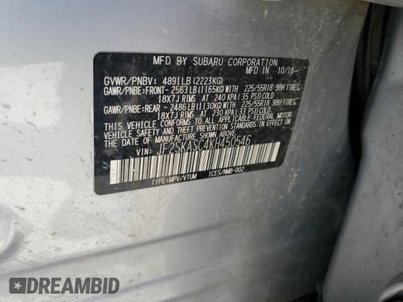 ✅ 2019 Subaru Forester Limited • VIN: JF2SKASC4KH450546 • Лот: 70888625. Опубликован ранее на Copart с пробегом 143 263 миль. Бесплатный доступ к архиву аукционных продаж из США и подробный отчёт об истории автомобиля на DreamBid. Изображение 12.