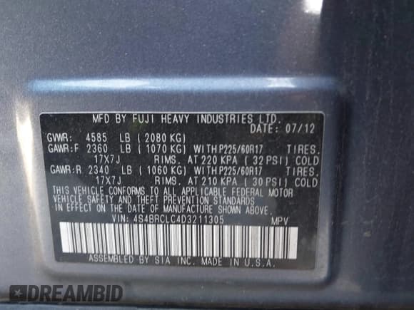 ✅ 2013 Subaru Outback Limited • VIN: 4S4BRCLC4D3211305 • Lot: 43618559. Wystawiony na IAAI z przebiegiem 71 675 mil. Bezpłatny archiwum sprzedaży aukcyjnych z USA i szczegółowy raport historii pojazdu na DreamBid. Zdjęcie 9.