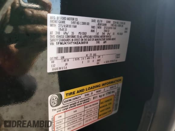 ✅ 2019 Ford Expedition Max XLT • VIN: 1FMJK1HT1KEA38518 • Lot: 71404955. Listed on Copart with 109,605 mi. Free auction sales archive from the USA and detailed vehicle history report at DreamBid. Image 14.