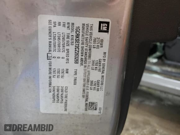 ✅ 2012 Chevrolet Silverado 1500 LT • VIN: 1GCRKSE72CZ263268 • Lot: 66279304. Listed on Copart with 142,337 mi. Free auction sales archive from the USA and detailed vehicle history report at DreamBid. Image 12.