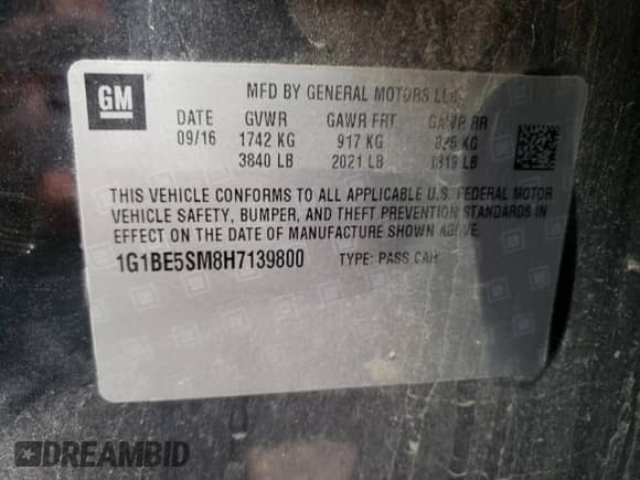 ✅ 2017 Chevrolet Cruze LT • VIN: 1G1BE5SM8H7139800 • Лот: 69847442. Размещён на Copart с пробегом 103 376 миль миль. Получите бесплатный доступ к архиву аукционных продаж из США и посмотрите подробный отчёт об истории автомобиля на DreamBid. Изображение 12.