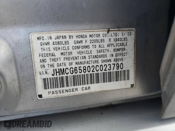 2002 Honda Accord EX с VIN JHMCG65802C023790, выставлен на аукционе Copart как лот 77417744 с пробегом 187 480 миль миль и На запчасти • Non repairable. История ставок и продаж доступна на DreamBid. Изображение 12.