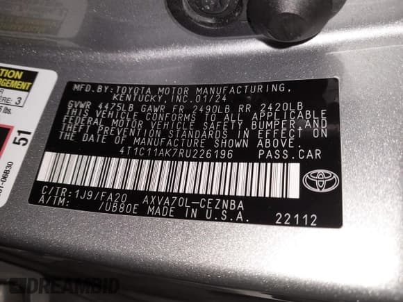 ✅ 2024 Toyota Camry LE • VIN: 4T1C11AK7RU226196 • Лот: 43483021. Опубликован ранее на IAAI с пробегом 31 031 миль. Бесплатный доступ к архиву аукционных продаж из США и подробный отчёт об истории автомобиля на DreamBid. Изображение 9.