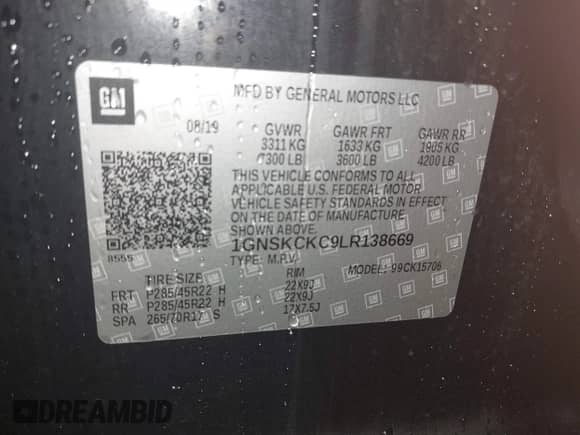 2020 Chevrolet Tahoe Premier z VIN 1GNSKCKC9LR138669, wystawiony jako IAAI lot #40800766 z przebiegiem 51 448 mil mil oraz . Historia ofert i sprzedaży dostępna na DreamBid. Obrazek 9.