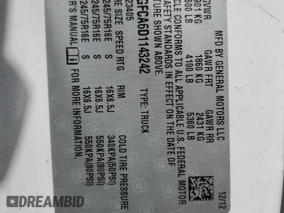 ✅ 2013 Chevrolet Express Cargo • VIN: 1GCWGFCA6D1143242 • Lot: 70320265. Listed on Copart with 330,928 mi. Free auction sales archive from the USA and detailed vehicle history report at DreamBid. Image 13.