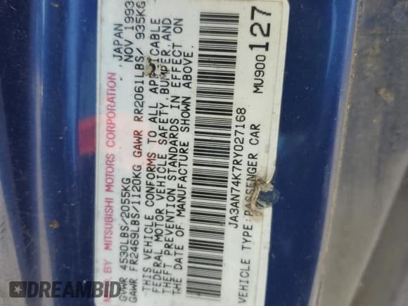 ✅ 1994 Mitsubishi 3000GT VR-4 • VIN: JA3AN74K7RY027168 • Lot: 58619195. Wystawiony na Copart z przebiegiem 205 449 mil. Bezpłatny archiwum sprzedaży aukcyjnych z USA i szczegółowy raport historii pojazdu na DreamBid. Zdjęcie 12.