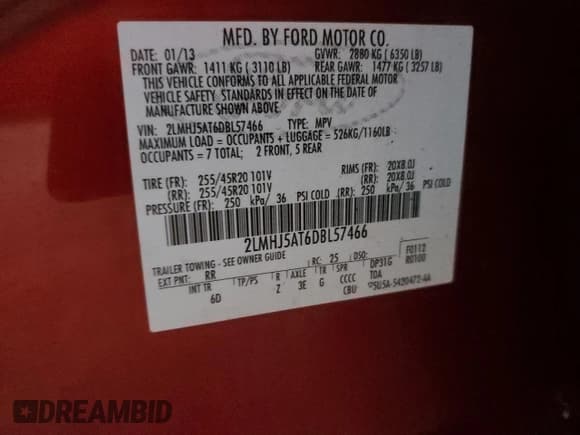 ✅ 2013 Lincoln MKT EcoBoost • VIN: 2LMHJ5AT6DBL57466 • Lot: 77457624. Wystawiony na Copart z przebiegiem 106 100 mil. Bezpłatny archiwum sprzedaży aukcyjnych z USA i szczegółowy raport historii pojazdu na DreamBid. Zdjęcie 14.