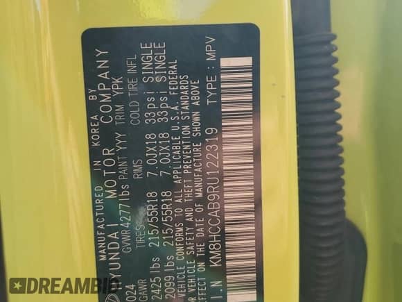 2024 Hyundai Kona SEL with VIN KM8HCCAB9RU122319, listed as a Copart auction lot 78985304 with 6,090 mi miles and Non repairable. Bid and sale history available at DreamBid. Image 12.