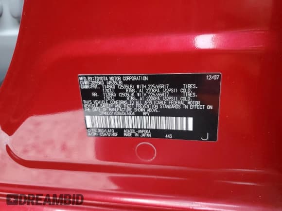 ✅ 2008 Toyota RAV4 Limited • VIN: JTMBD31V086067604 • Lot: 86223225. Listed on Copart with Not provided. Free auction sales archive from the USA and detailed vehicle history report at DreamBid. Image 13.