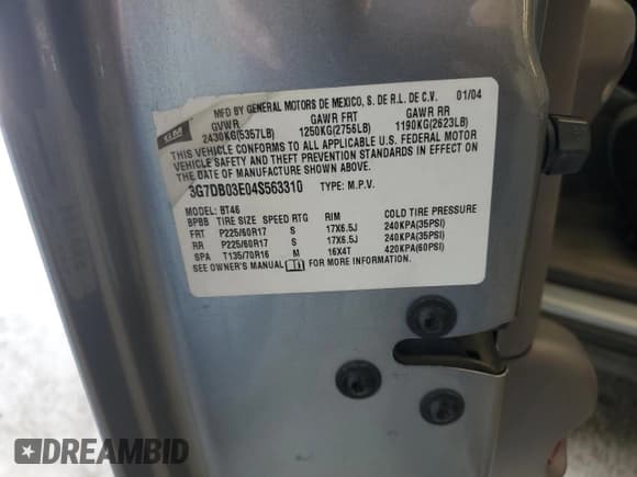 ✅ 2004 Pontiac Aztek • VIN: 3G7DB03E04S563310 • Lot: 63480025. Wystawiony na Copart z przebiegiem 104 308 mil. Bezpłatny archiwum sprzedaży aukcyjnych z USA i szczegółowy raport historii pojazdu na DreamBid. Zdjęcie 13.