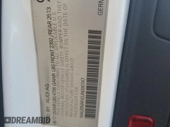 ✅ 2018 Audi A4 Premium • VIN: WAUDNAF42JN000747 • Lot: 51704545. Wystawiony na Copart z przebiegiem 72 703 mil. Bezpłatny archiwum sprzedaży aukcyjnych z USA i szczegółowy raport historii pojazdu na DreamBid. Zdjęcie 12.