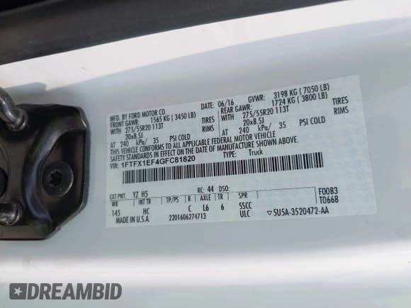 ✅ 2016 Ford F-150 XLT • VIN: 1FTFX1EF4GFC81820 • Lot: 42477168. Listed on IAAI with 115,638 mi. Free auction sales archive from the USA and detailed vehicle history report at DreamBid. Image 9.