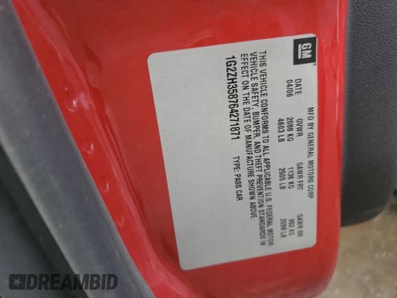 ✅ 2006 Pontiac G6 GT • VIN: 1G2ZH358764271871 • Лот: 84347744. Опубликован ранее на Copart с пробегом 160 031 миль. Бесплатный доступ к архиву аукционных продаж из США и подробный отчёт об истории автомобиля на DreamBid. Изображение 12.