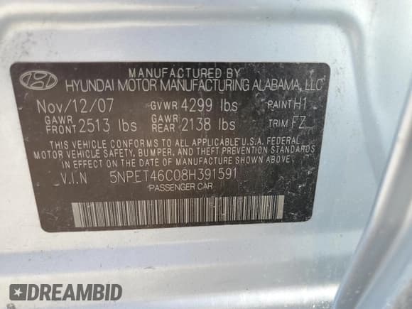 ✅ 2008 Hyundai Sonata GLS • VIN: 5NPET46C08H391591 • Лот: 63294144. Опубликован ранее на Copart с пробегом 245 744 миль. Бесплатный доступ к архиву аукционных продаж из США и подробный отчёт об истории автомобиля на DreamBid. Изображение 12.