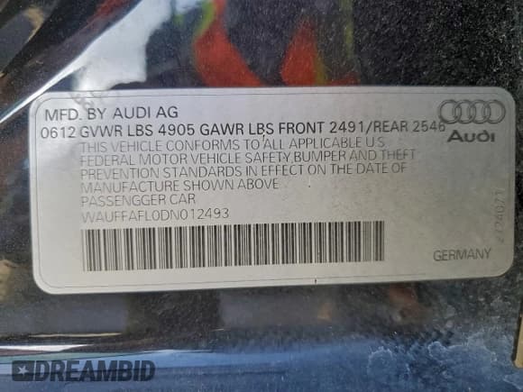 ✅ 2013 Audi A4 Premium Plus • VIN: WAUFFAFL0DN012493 • Lot: 96612925. Listed on Copart with 155,338 mi. Free auction sales archive from the USA and detailed vehicle history report at DreamBid. Image 12.