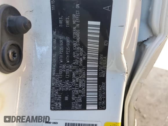 ✅ 2015 Toyota Sienna L • VIN: 5TDZK3DC2FS684711 • Lot: 82234665. Listed on Copart with Not provided. Free auction sales archive from the USA and detailed vehicle history report at DreamBid. Image 14.
